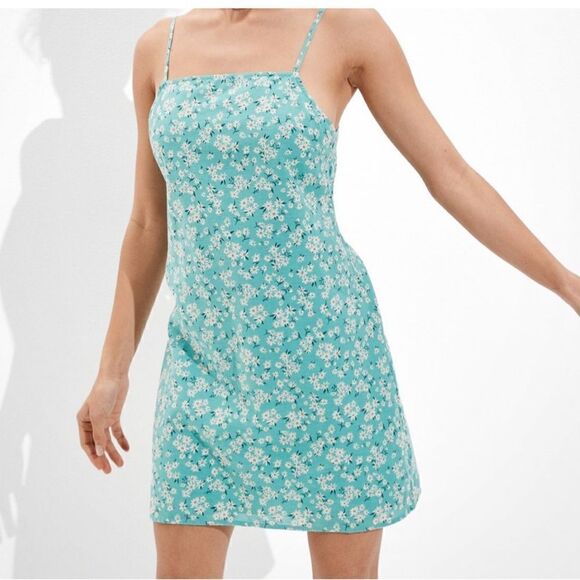 AMERICAN EAGLE OUTFITTERS linen blend summer dress size medium back tie floral - Picture 11 of 11